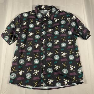 Anaheim Ducks Button Up Shirt Men’s Extra Large Black Hockey All Over Print Vida